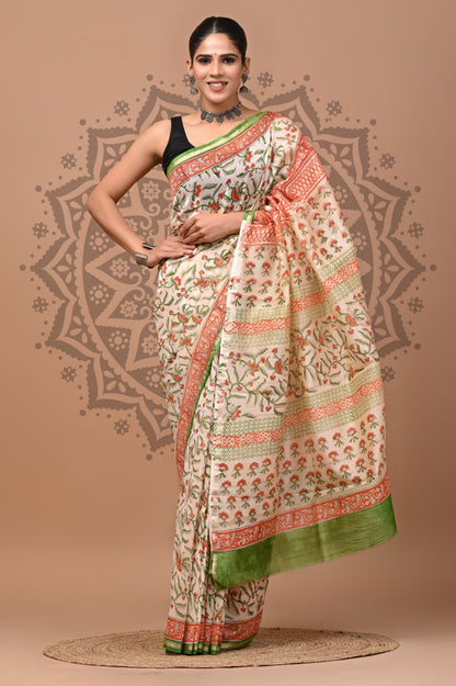 Premium Chanderi Silk Sarees Wholesale – Traditional Hand Block Printed with Blouse