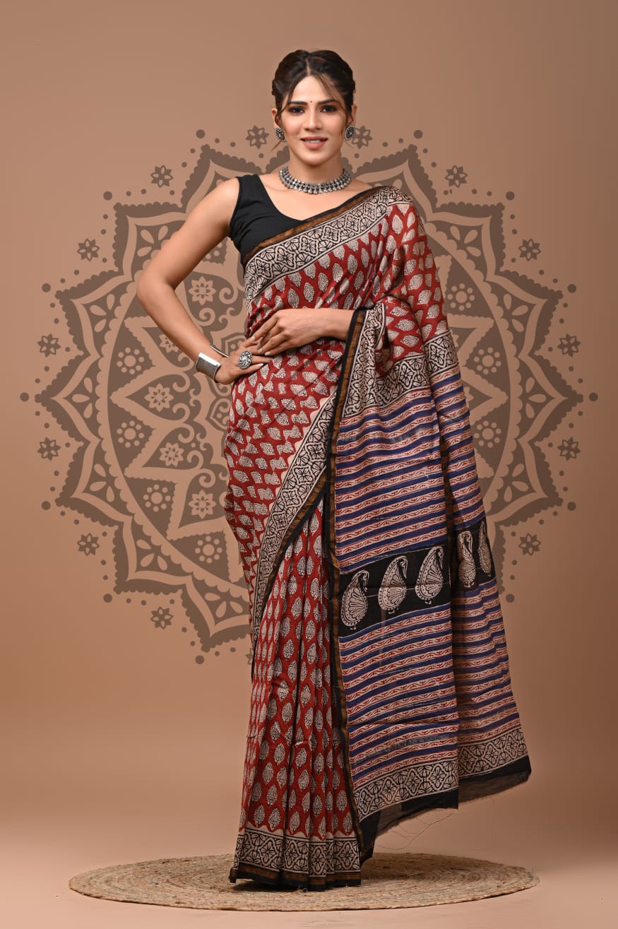 Premium Chanderi Silk Sarees Wholesale – Traditional Hand Block Printed with Blouse