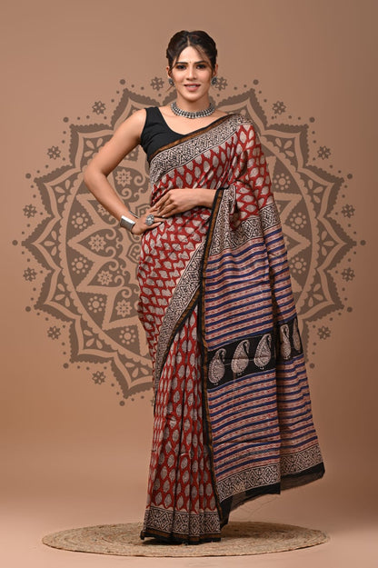 Premium Chanderi Silk Sarees Wholesale – Traditional Hand Block Printed with Blouse