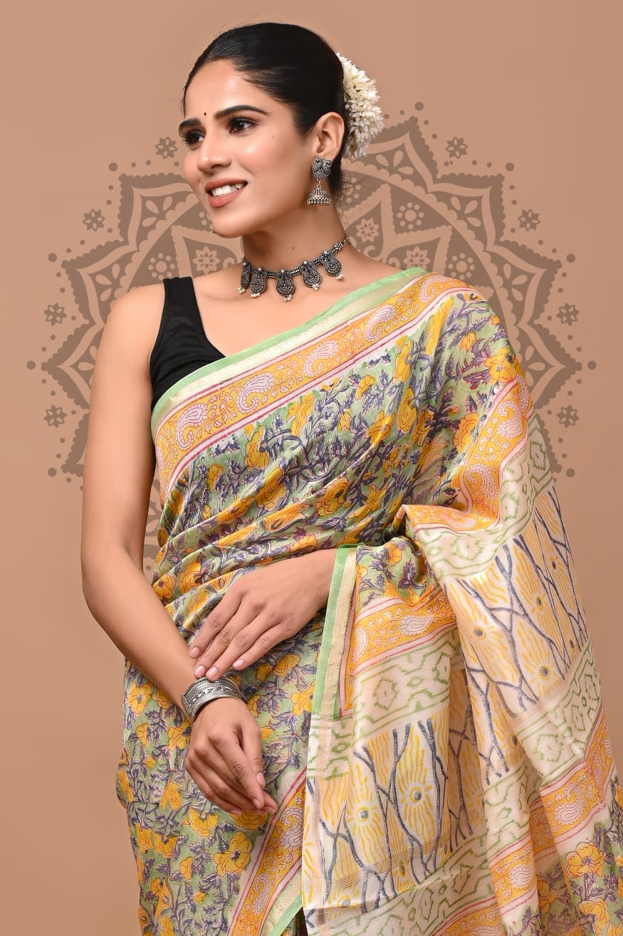 Premium Chanderi Silk Sarees Wholesale – Traditional Hand Block Printed with Blouse