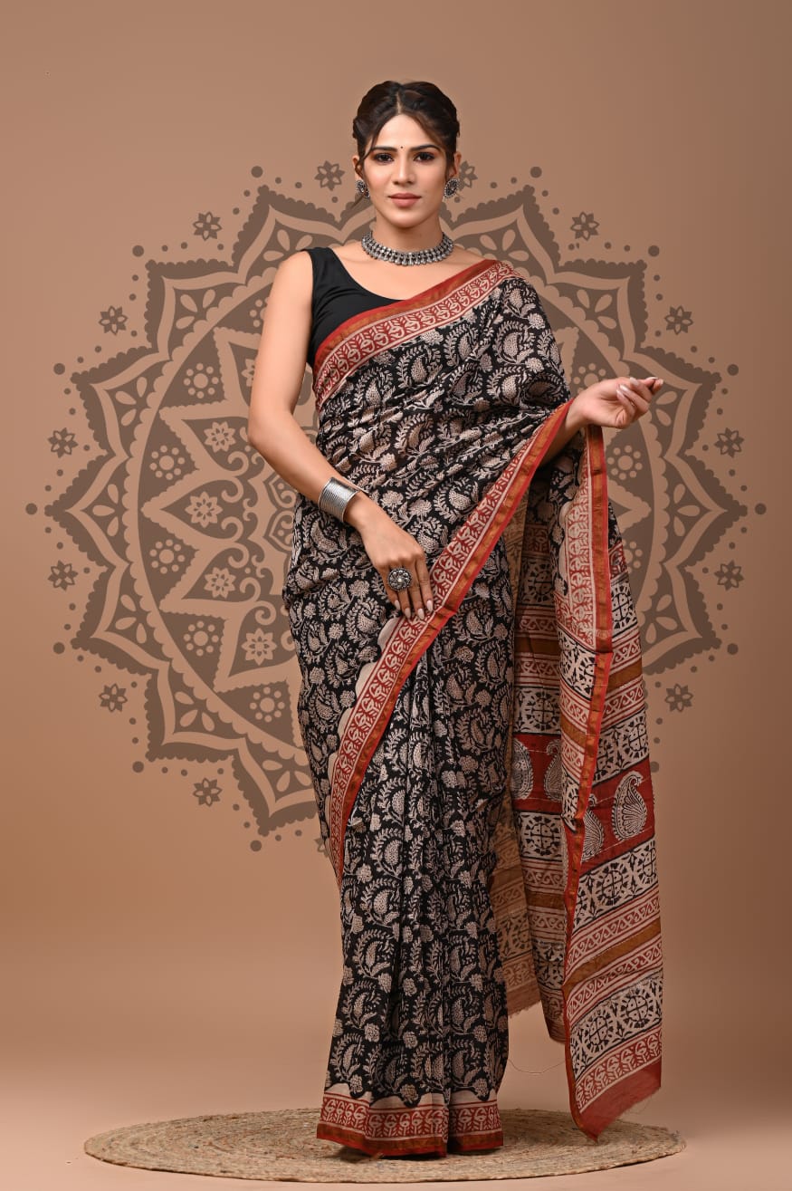 Traditional Chanderi Silk Sarees Wholesale – Hand Block Printed with Blouse