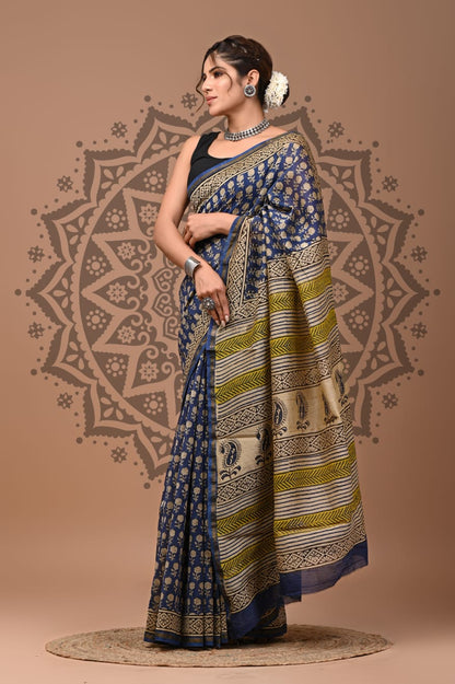 Traditional Chanderi Silk Sarees Wholesale – Hand Block Printed with Blouse