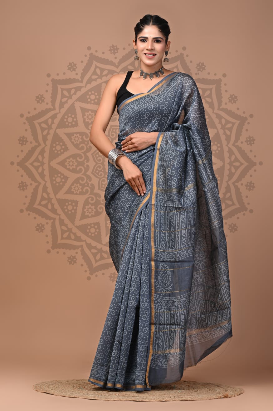Traditional Chanderi Silk Sarees Wholesale – Hand Block Printed with Blouse