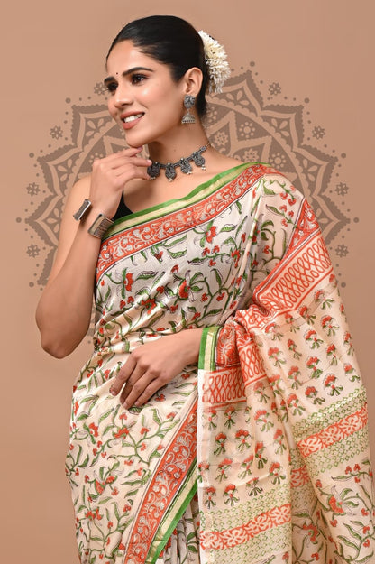 Traditional Chanderi Silk Sarees Wholesale – Hand Block Printed with Blouse
