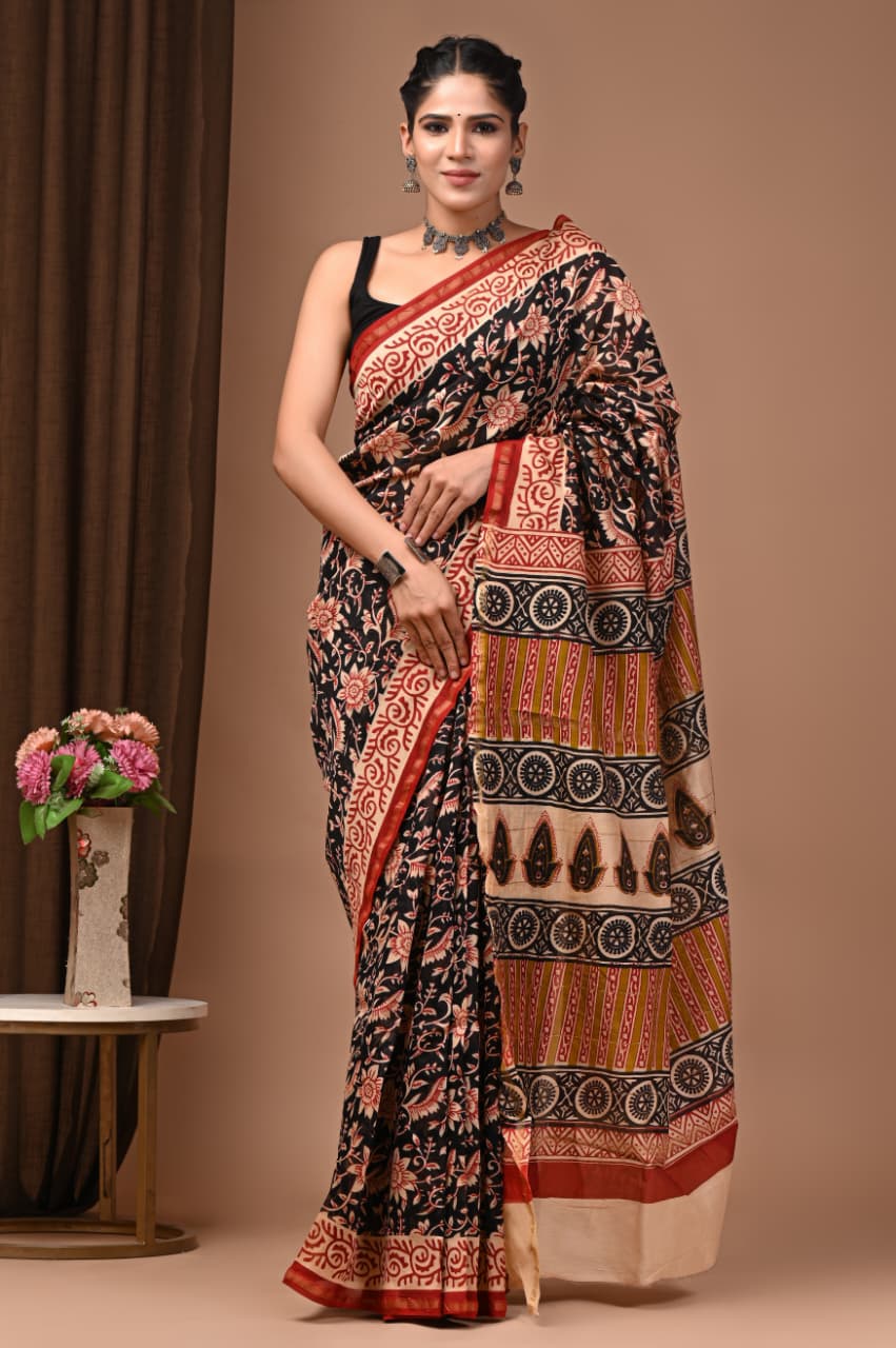 Traditional Chanderi Silk Sarees Wholesale – Hand Block Printed with Blouse