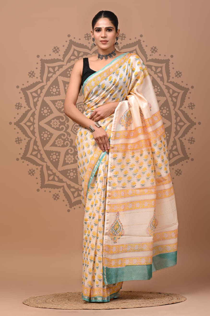 Traditional Chanderi Silk Sarees Wholesale – Hand Block Printed with Blouse