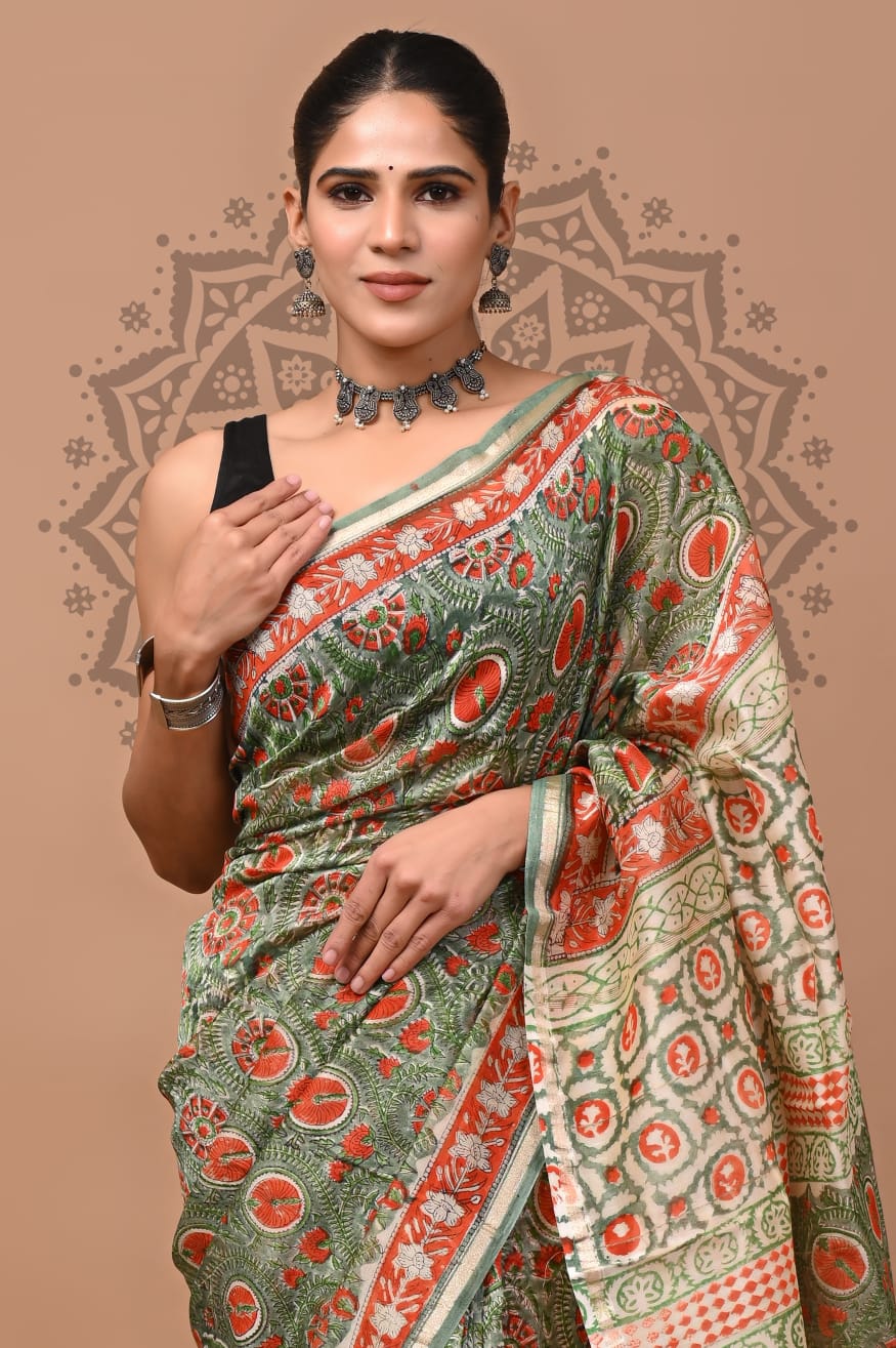 Premium Chanderi Silk Sarees Wholesale – Traditional Hand Block Printed with Blouse