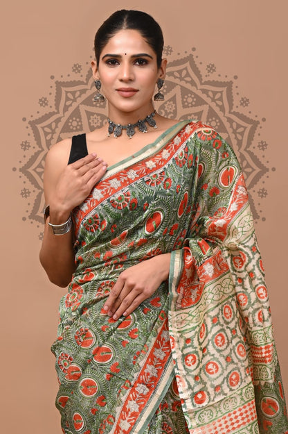 Premium Chanderi Silk Sarees Wholesale – Traditional Hand Block Printed with Blouse