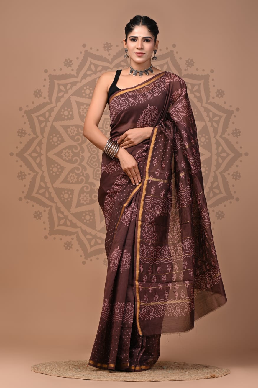 Premium Chanderi Silk Sarees Wholesale – Traditional Hand Block Printed with Blouse