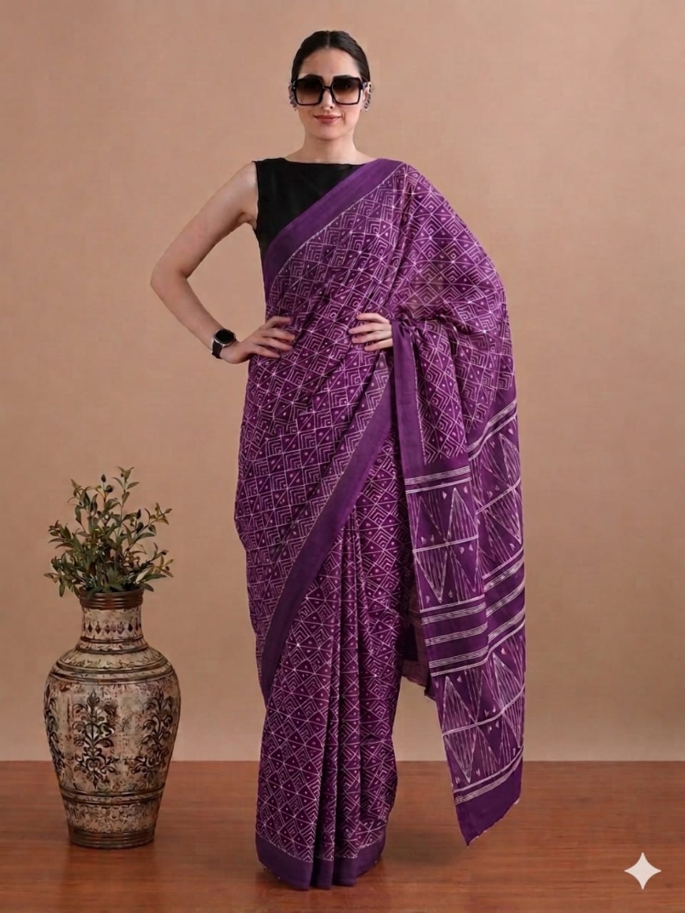 Hand Block Printed Cotton Mulmul Sarees Wholesale – Pure Mulmul with Running Blouse