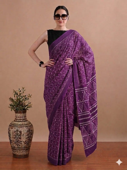 Hand Block Printed Cotton Mulmul Sarees Wholesale – Pure Mulmul with Running Blouse