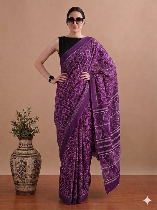 Hand Block Printed Cotton Mulmul Sarees Wholesale – Pure Mulmul with Running Blouse