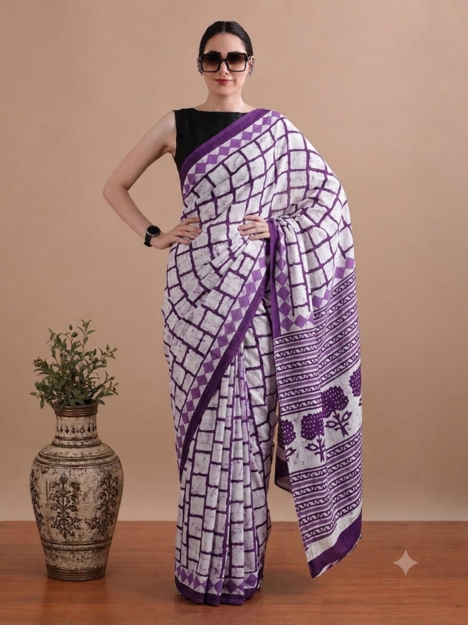 Hand Block Printed Cotton Mulmul Sarees Wholesale – Pure Mulmul with Running Blouse