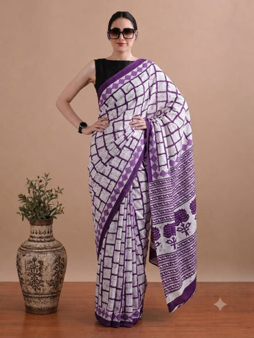 Hand Block Printed Cotton Mulmul Sarees Wholesale – Pure Mulmul with Running Blouse