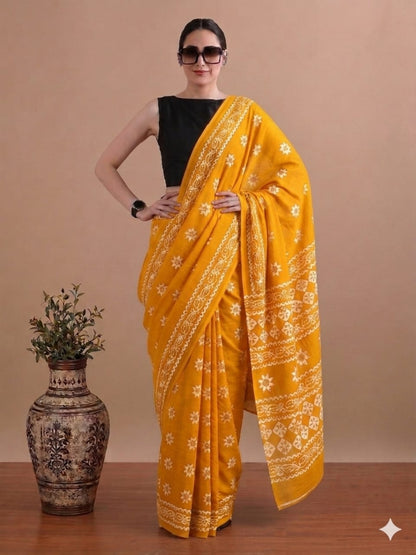Hand Block Printed Cotton Mulmul Sarees Wholesale – Pure Mulmul with Running Blouse