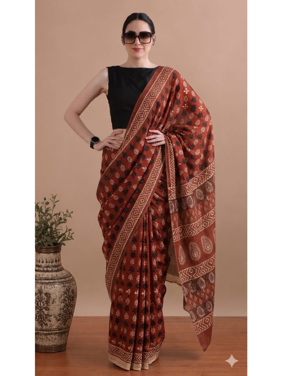Hand Block Printed Cotton Mulmul Sarees Wholesale – Pure Mulmul with Running Blouse