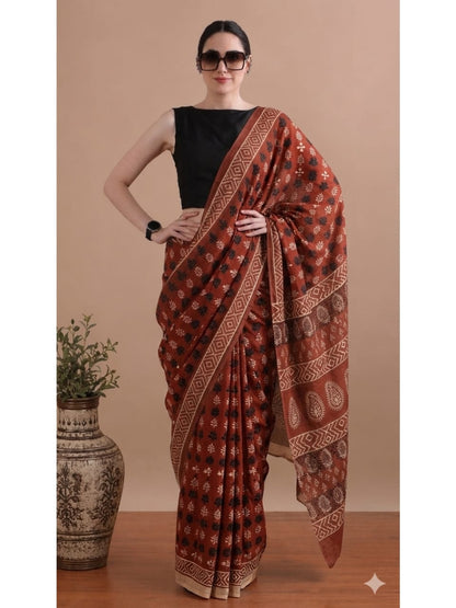 Hand Block Printed Cotton Mulmul Sarees Wholesale – Pure Mulmul with Running Blouse