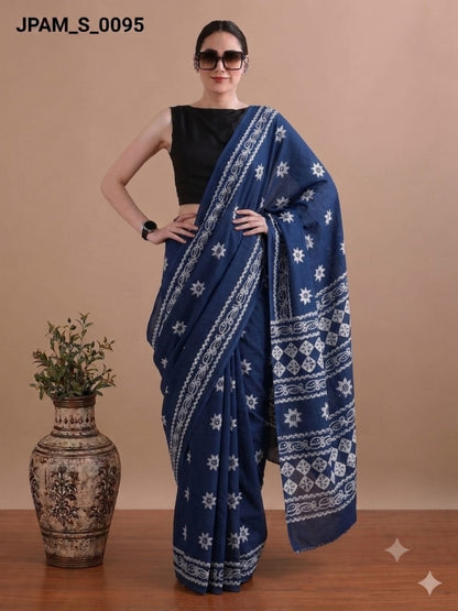 Hand Block Printed Cotton Mulmul Sarees Wholesale – Pure Mulmul with Running Blouse