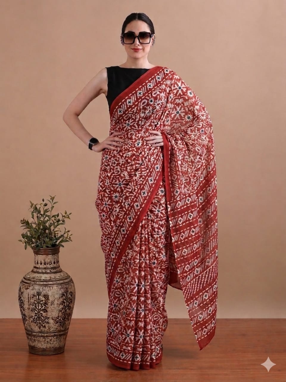 Hand Block Printed Cotton Mulmul Sarees Wholesale – Pure Mulmul with Running Blouse