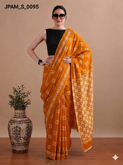 Hand Block Printed Cotton Mulmul Sarees Wholesale – Pure Mulmul with Running Blouse