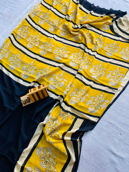 Wholesale Georgette Sarees – Hand Block Printed Natural Dyed Premium Sarees