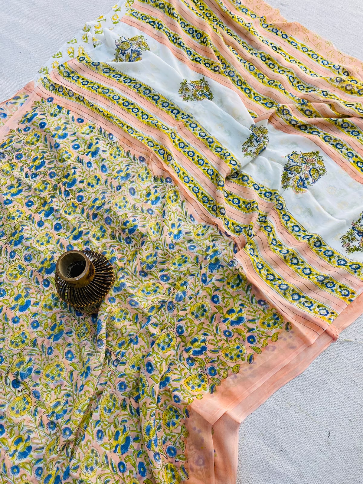Natural Hand Block Printed Georgette Sarees Wholesale