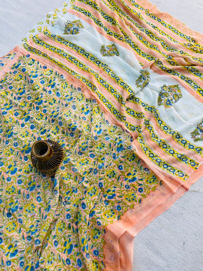 Natural Hand Block Printed Georgette Sarees Wholesale