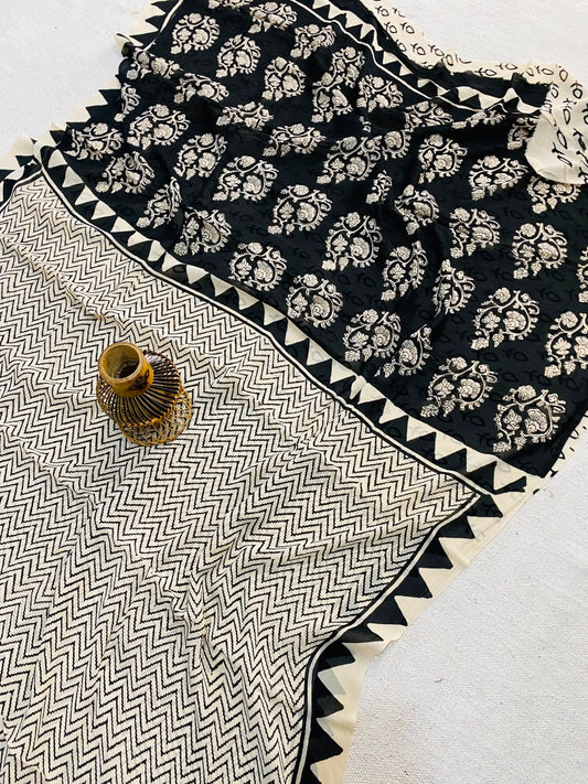 Natural Hand Block Printed Georgette Sarees Wholesale