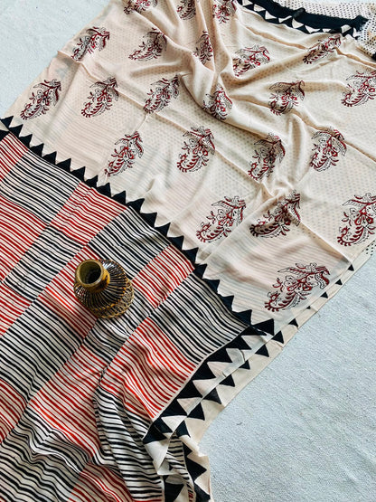 Natural Hand Block Printed Georgette Sarees Wholesale