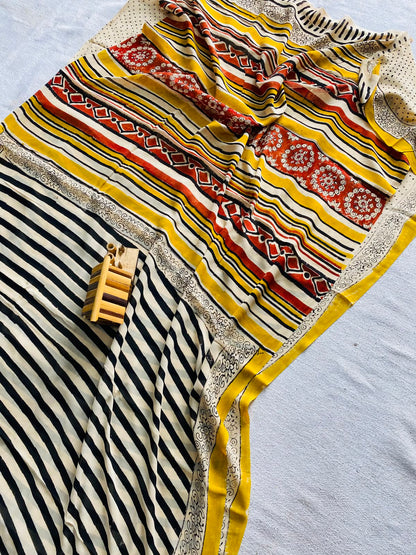 Natural Hand Block Printed Georgette Sarees Wholesale