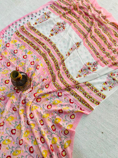 Natural Hand Block Printed Georgette Sarees Wholesale