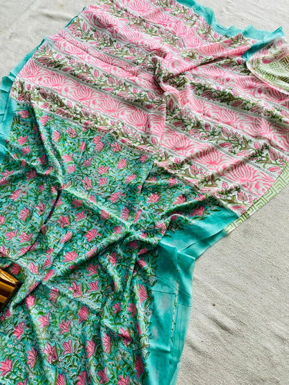 Natural Hand Block Printed Georgette Sarees Wholesale