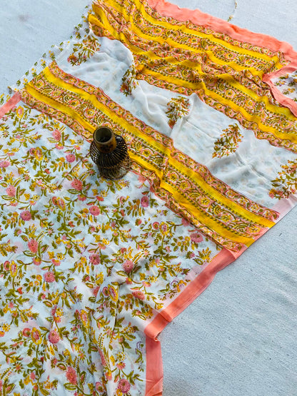 Natural Hand Block Printed Georgette Sarees Wholesale