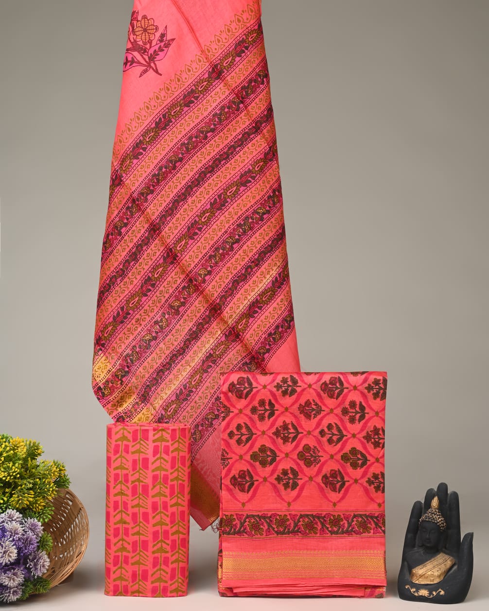 Maheshwari Silk Dress Material Wholesale | Handblock Printed Suit Sets by Fabtexs