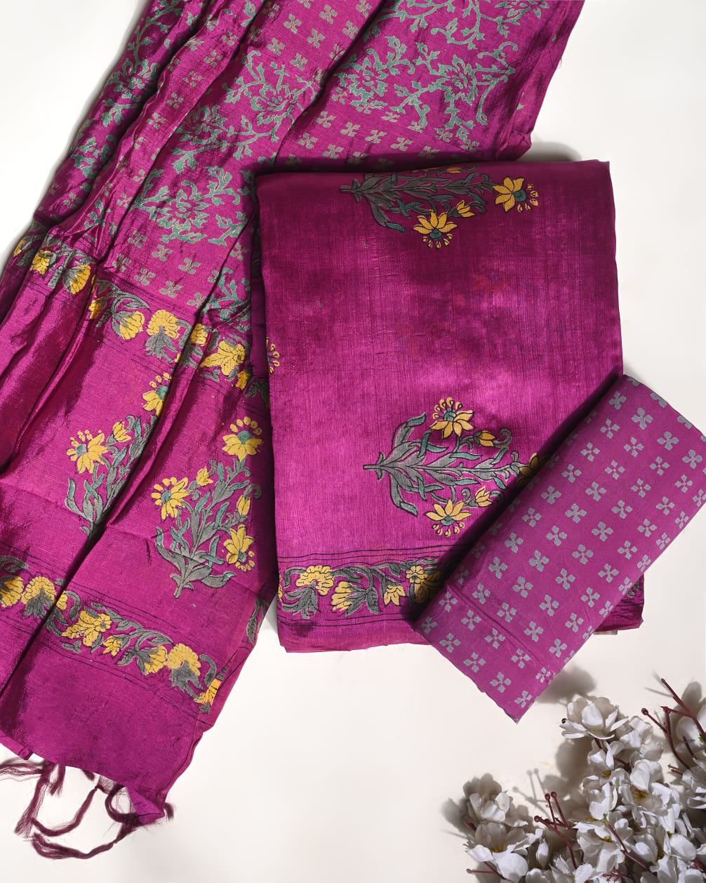 Puna Silk Dress Material Wholesale – Premium Suit Set with Dupatta | Fabtexs