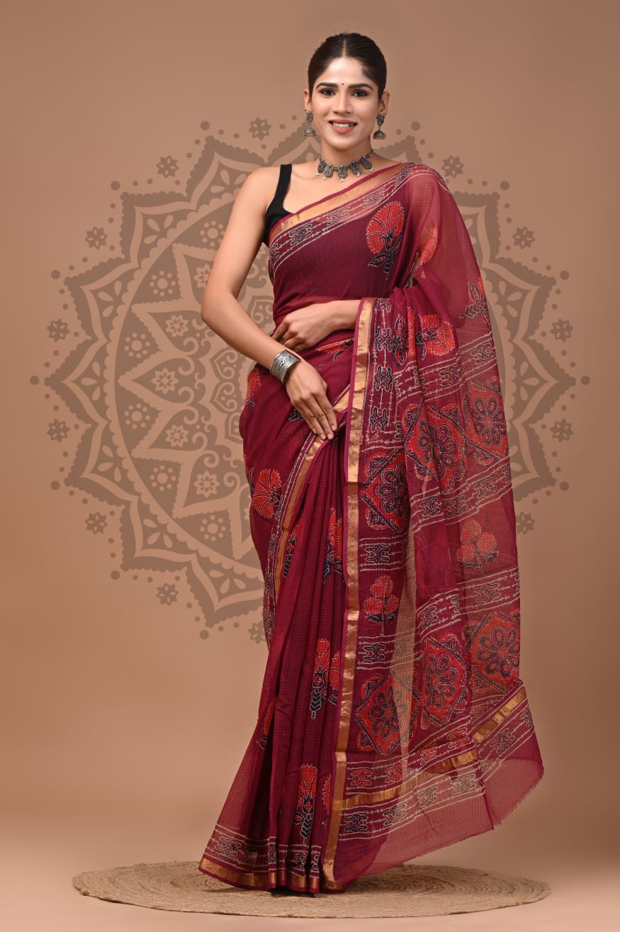 Kota Doria Cotton Handblock Printed Sarees Wholesale – Lightweight Kota Sarees