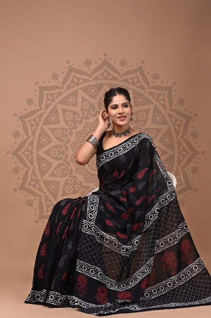 Cotton Malmal Handblock Printed Sarees Wholesale – Lightweight Cotton MUL Sarees