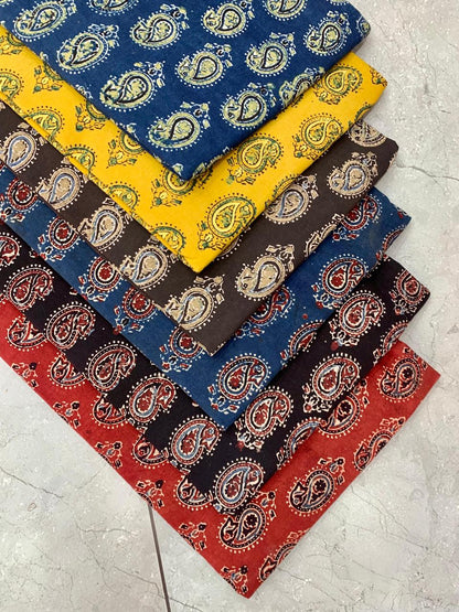 Ajrakh pure cotton handblock printed fabric in black butta design with multicolour natural dyes