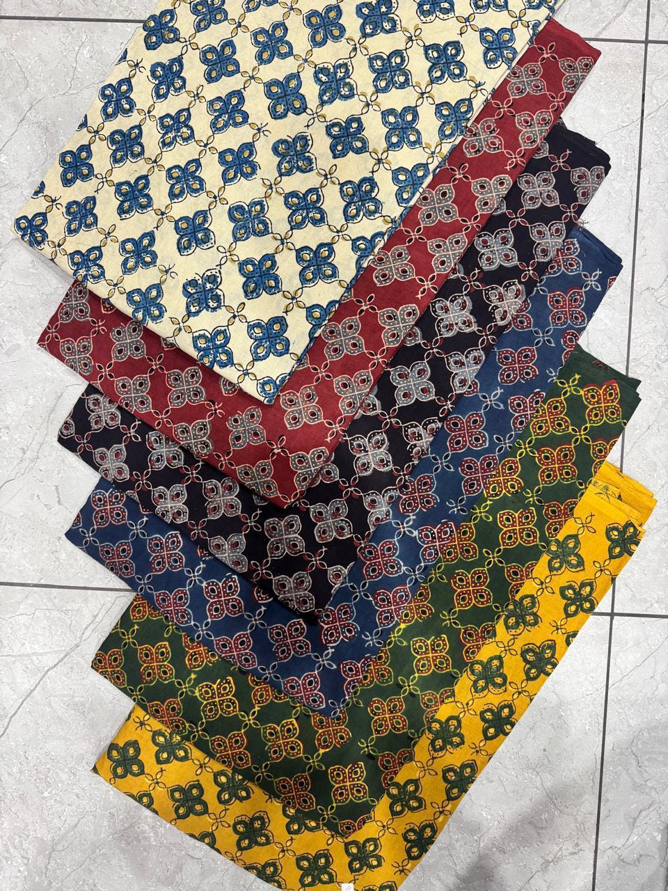 Black pure cotton Ajrakh fabric featuring classic resist-print motifs, handcrafted for wholesale supply by Fabtexs.