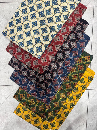 Black pure cotton Ajrakh fabric featuring classic resist-print motifs, handcrafted for wholesale supply by Fabtexs.