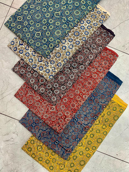 Ajrakh pure cotton handblock printed fabric in black base with traditional artisan motifs
