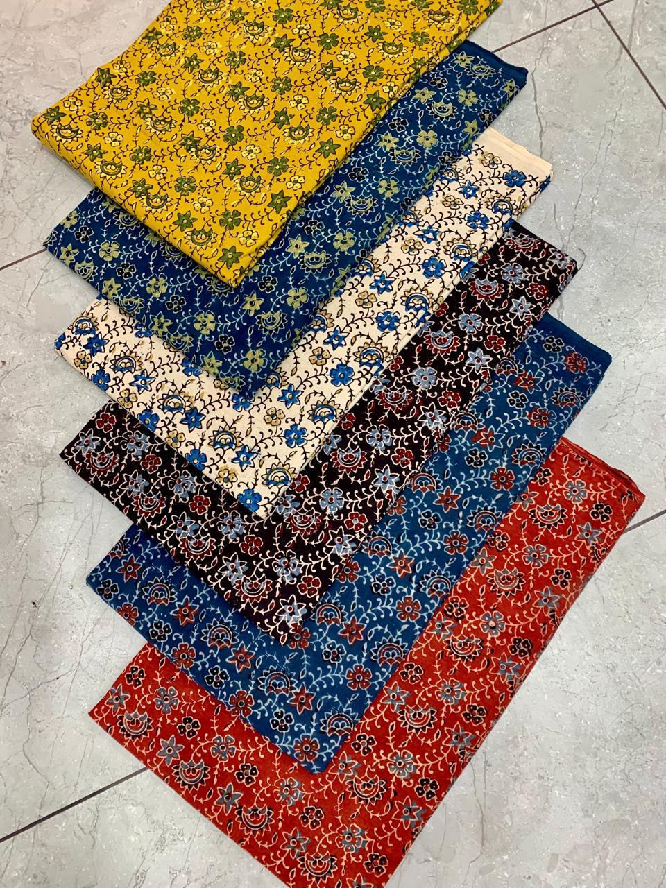 Ajrakh pure cotton handblock printed fabric in black base with traditional artisan motifs