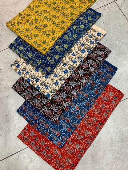 Ajrakh pure cotton handblock printed fabric in black base with traditional artisan motifs