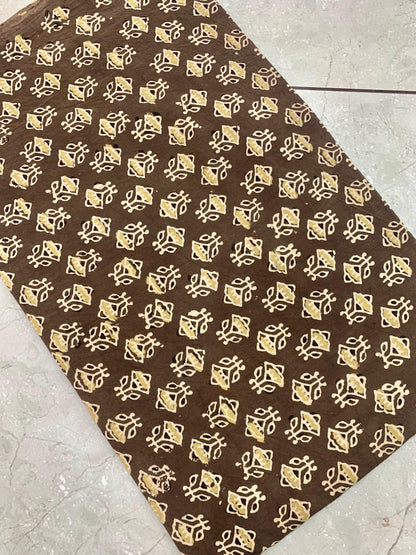Brown Ajrakh butti pure cotton handblock printed wholesale fabric with refined artisan patterns by Fabtexs.