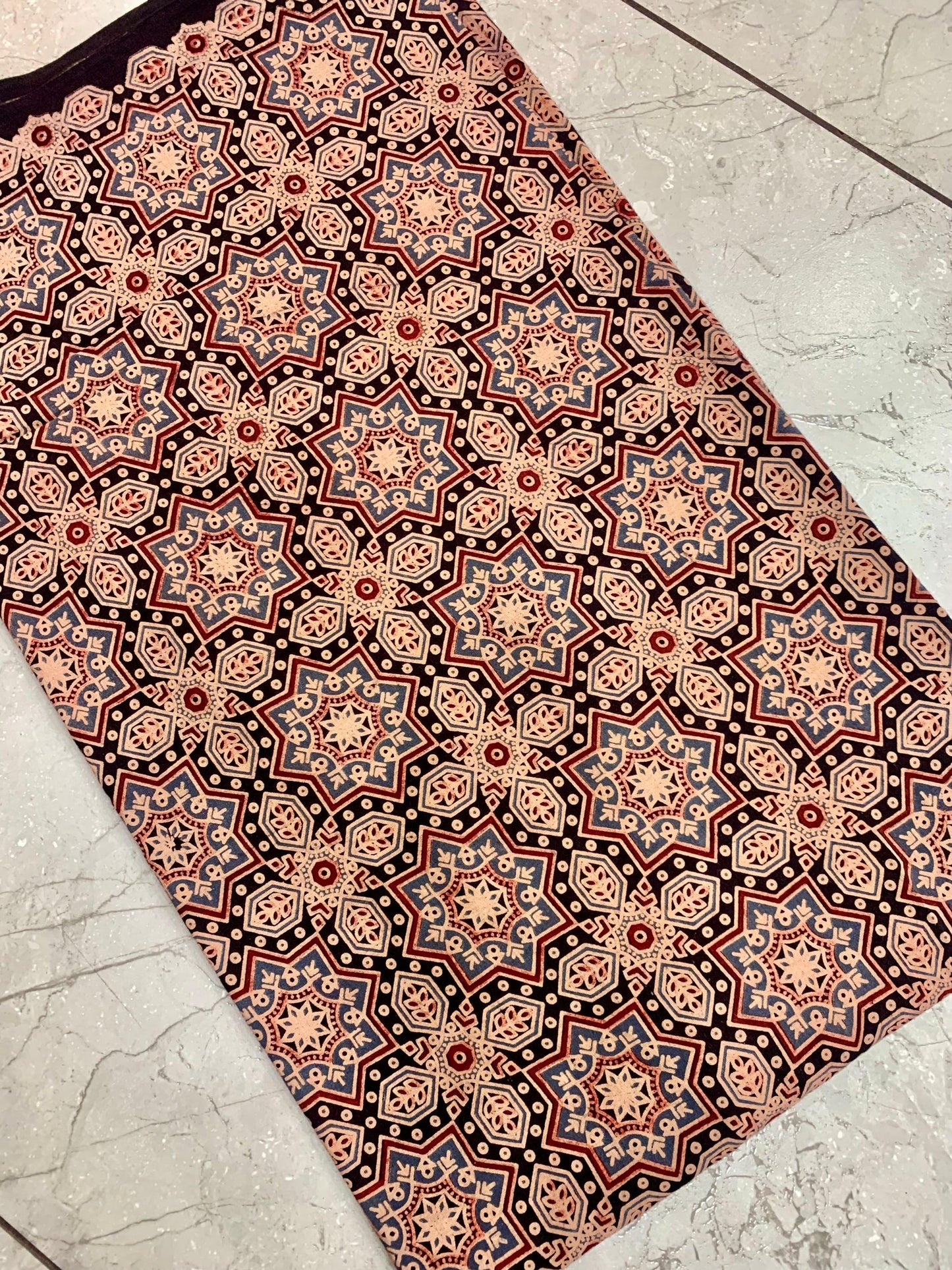 Brown pure cotton Ajrakh fabric wholesale featuring earthy, natural-dyed block prints ideal for ethnic wear.