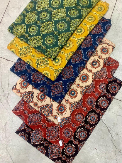 Ajrakh multicolor butta handblock printed pure cotton wholesale fabric – handcrafted natural dye textile by Fabtexs