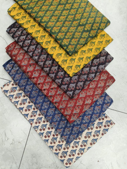 Butti motif Ajrakh pure cotton handblock printed wholesale fabric, traditional craftwork by Fabtexs.