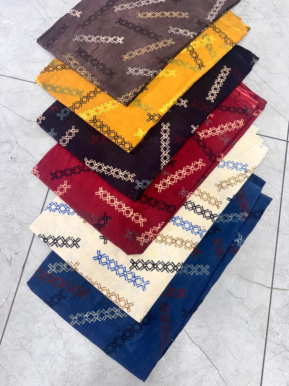 Ajrakh pure cotton handblock printed fabric with classic checkered handblock design