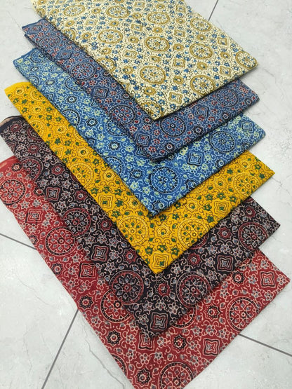 Ajrakh circular motif handblock printed pure cotton wholesale fabric featuring natural dyes and heritage craftsmanship — Fabtexs