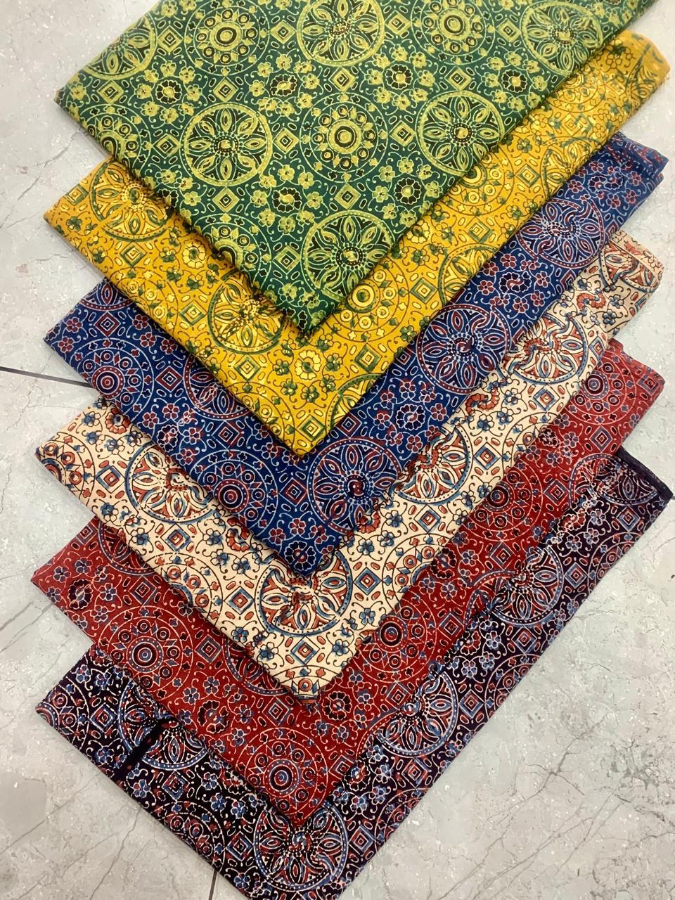 Circle motif multicolour Ajrakh handblock printed cotton fabric – traditional Kutch artisan fabric wholesale by Fabtexs